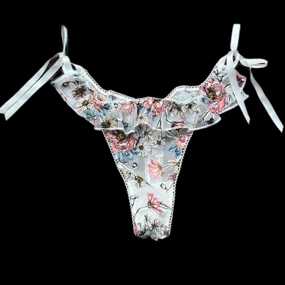 Victorias Secret Dream Angels mesh with floral appliqué Thong panty multicolor M
